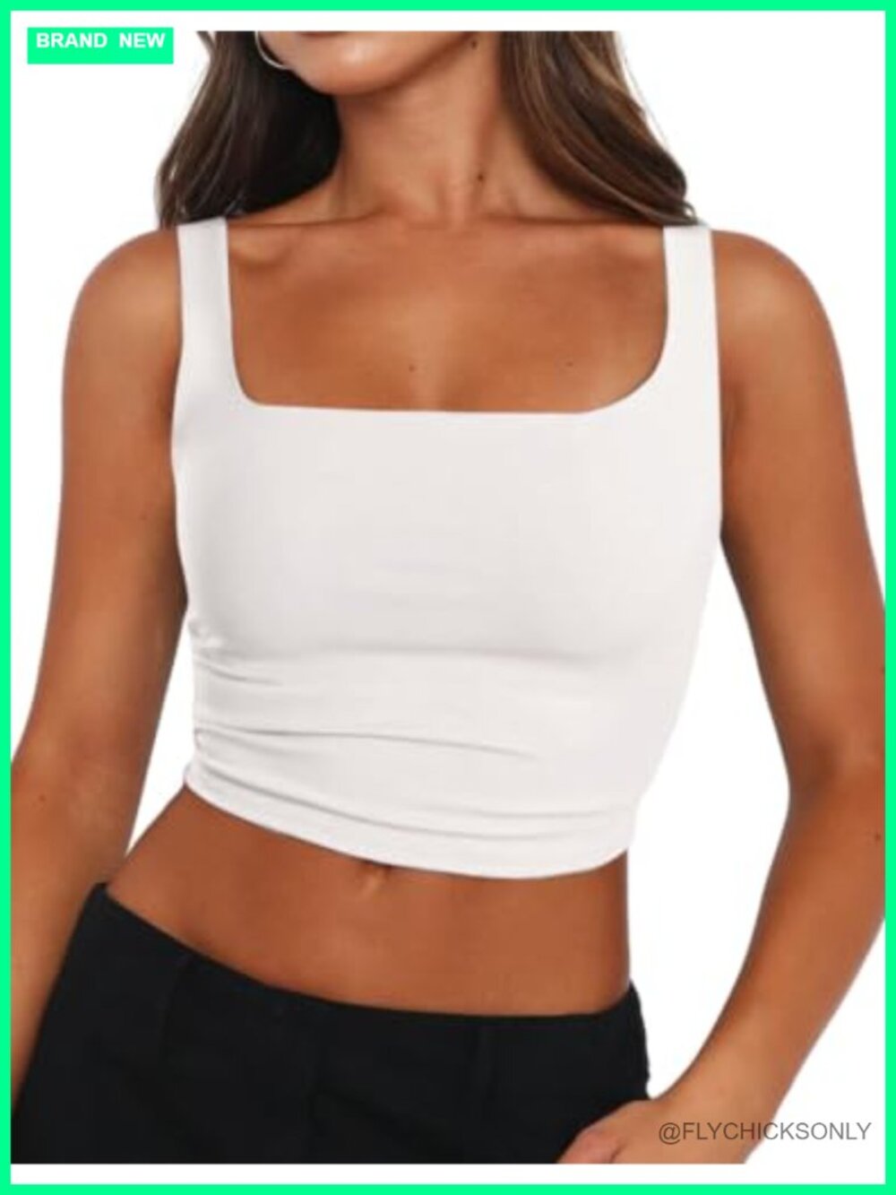 Women's Square Neck Crop Top Double Layer Slim Fit Sleeveless Tank